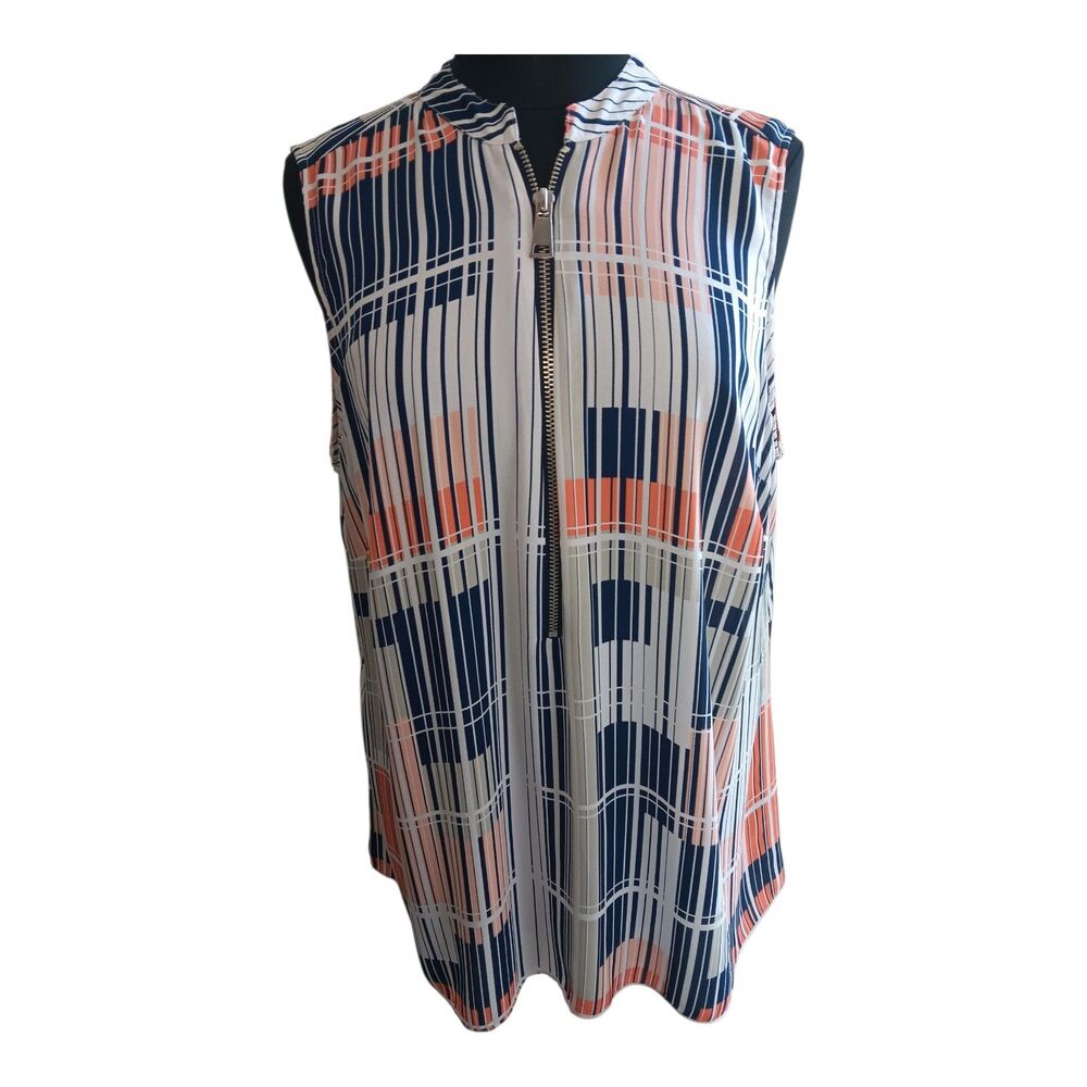 Alfani Women's White/Blue/Coral Colorblock Sleeveless Tunic Top Plus 20W